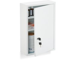 medicijnkastje met slot - 3 vakken - 45x30x12 cm - staal - wit