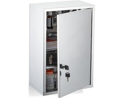 medicijnkastje met slot - 3 vakken - 45x30x18 cm - glanzend rvs - hangend