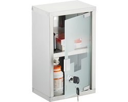 medicijnkastje met slot - 30 x 18 x 12 cm - 2 vakken - rvs - badkamer