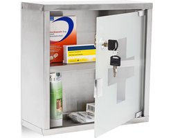 medicijnkastje met slot - 30 x 30 x 12 cm - met 2 vakken - rvs