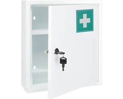 Medicijnkastje met slot - wit - metaal - 32 x 10 x 36 cm - ophangbaar