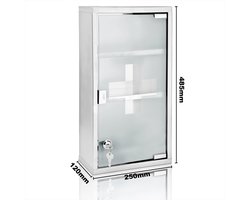 Medicijnkastje XXL - Incl. 2 Sleutels 48.5x25x12cm 3 Vakken - RVS