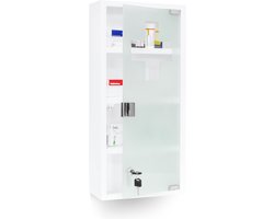 medicijnkastje xxl - rvs - metaal - glas - 57 x 27 x 12 cm - wit