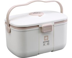 Medicijnopslag draagbare medicijnbox met 2 niveaus groot geschikt voor thuis en buiten - opbergbox voor medicijnen gadgets cosmetica (wit)