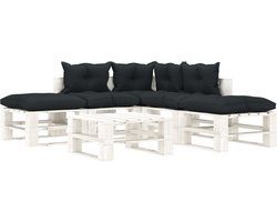Medina 6-delige Loungeset met antracietkleurige kussens pallet hout