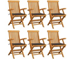 Medina Tuinstoelen 6 st met taupe kussens massief teakhout