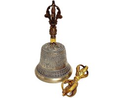 Meditatiebel met Dorje - Tibetaanse klok - Geest kalmeren - Zuivere klank creëert sfeer - 50 Gram - Koperkleurig