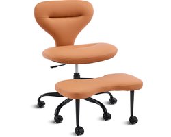 Meditatiestoel - Yogastoel - ADHD stoel - Bureaustoel - Brede rugleuning - Stille wielen - Voetensteun - PU leer - Kantoor - 67x80x84cm - Draaibaar - Oranje