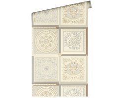 "MEDUSA HOOFD" SATIJN GLANZEND BAROK BEHANG | Design - grijs beige zilver wit - A.S. Création Versace 5