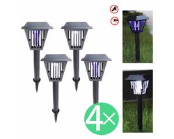 Meedeer 2-in-1 Solar Tuinverlichting en Muggenlamp-Gazonlamp Grondverlichting Op Zonne energie (4 Stuks)-LED/UV Tuinverlichting-Insectenlamp-8-10 Uur Buiten Verlichting-Twee schakelaars- Waterdicht-Ideaal voor de zomer-Tuin