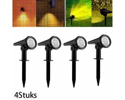 Meedeer 4 Stuks Solar Prikspot-Tuinspots-Tuinverlichting-Solar Spots-Warm wit Tuinverlichting op Zonne-energie-IP65 Waterdicht-Drie helderheidsniveaus-ABS-Wandlamp en Gazonlamp-Grond Spots voor Tuin-Garage-Pad en Balkon