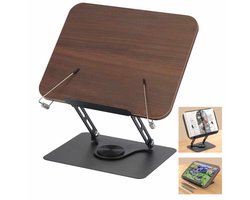 Meedeer Houten boekenstandaard om te lezen, kookboekhouder-Kookboekstandaard-boekhouder-360° draaibaar-aluminium basis-opvouwbaar en draagbaar voor kantoor-keuken-school-leerboek-recept-magazijn-tablet