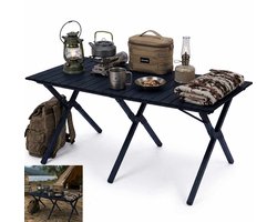 Meedeer Inklapbaar Campingtafel-Opvouwbare Campingtafel-Kampeertafel-koolstofstaal-150x70x54cm-Verstelbaar 4-6 personen voor tuin buiten picknick BBQ achtertuin - (kleur: Zwart)