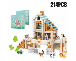 Meedeer Montessori speelgoed-Houten Speelgoed-Kleuterleer speelgoed-Houten Blokken set XXL 107PCS-2 dozen(214pcs)+30 poppenblokken Houten Blokken-Bouwen constructie speelgoed voor Kinderen-Creatief Bouwspel