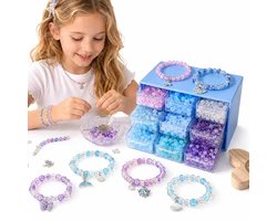 Meedeer Sieradenset-Sieraden Maken Pakket-kralenset-Glas Kralen Set-Armbanden zelf maken-knutselset voor kinderen-doe-het-zelf Meisjesgeschenken-kinderspeelgoed 6+ (340 Stuks)