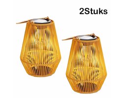 Meedeer Solar Lantaarn-Buitenlantaarns op zonne-energie-Solar Tuinverlichting-Rotan bamboe tuinlantaarn-waterdichte hangende -tuin-decoratieve（2 Stuks）
