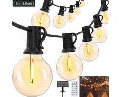 Meedeer Solar Lichtsnoer Voor Buiten-15M 25+1 Leds Decoratieve verlichting-G40 LedLichtsnoer-IP44 Waterdicht-2700 K-met Afstandsbediening-Decoratie Voor Tuin-Buiten-Voor Terras-Camping-Kerstversieringen-bruiloften