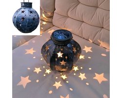 Meedeer Solar Tuinlamp,Tuinlamp op zonne-energie voor buiten,Solar Hangende Lantaarn,(Kleur:Blauw) - metaal -lantaarn - led - tuinverlichting - IP65 waterdicht - vintage, hangend, balkon, decoratie voor buiten, patio, terras, muur, tafel, warm wit
