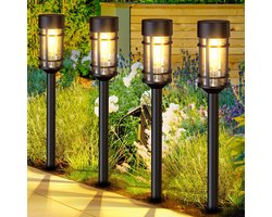 Meedeer Solar tuinverlichting-Grondverlichting(4 stuks)-Solar priklamp-Wolfraam Lamp-Geel licht-Omgevingslamp-Tuinverlichting Op Zonne Energie-Gazonlamp-ABS-8 Uur Buiten Verlichting - Waterdicht - IP65 Waterdicht - Voor Tuin-buiten- balkon