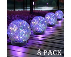 Meedeer Solar Tuinverlichting-Led-Tuinverlichting op zonne energie (4stuks)- Glazen bol gazon - breukglaslook - Kleurlicht - LED-zonnelamp -stoep buitenlamp - nachtlichtje decor tuinlamp - geleide nachtlamp scheur -Buiten licht glazen lamp