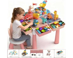Meedeer Speeltafel voor Kinderen-150 Bouwblokken-Kindertafel met Bouwspeelgoed-Bouwtafel-Bouwstenen-Met stoel en 4 opbergdozen