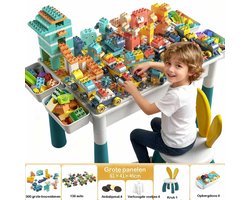 Meedeer Speeltafel voor Kinderen-61*41*46cm-300 Bouwblokken-Kindertafel met Bouwspeelgoed-Bouwtafel-Bouwstenen-138 Bouwstenen voor auto's-Met stoel en 4 opbergdozen