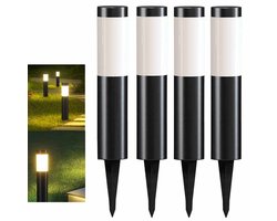 Meedeer Tuinverlichting op zonne energie-Solar Tuinlamp-Padverlichting-4Stuks Solar Tuinverlichting-Warm licht-Zonne verlichting voor buiten-buitenlamp-landschap stok lamp buiten-Gazon lamp Cilindrisch steek lichten zaklamp straatlantaarn(Zwart)