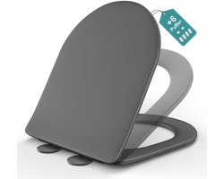 MEEJEE D-vormige toiletzitting, soft-close toiletdeksel, grijze toiletzitting, soft-close toiletzitting, universeel compatibele toiletzitting, duroplast toiletzitting, familie toiletzitting