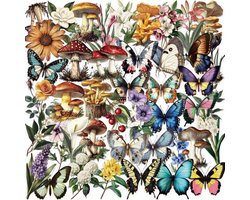 Meer Leuks - Transparante Stickers Vlinders, Paddenstoelen en Planten - 50 stuks