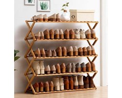 Meerlaags schoenenrek - Opvouwbaar rek - Schoenen opbergen - Natuurlijk bamboe - 100 cm breed - Houtkleur