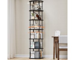 Meerlaagse draaibare boekenkast – zwarte staande kast met 6 niveaus, ideaal voor boeken, decoratie en accessoires in woonkamer of kantoor