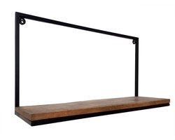 Mees | boekenrek | zwart | mangohout en metaal | 75x40x20 cm | wandplank | wandplank hout | wandplank industrieel | muurdecoratie | wandplanken zwevend | wandplank badkamer | boekenplank | Wood Selections