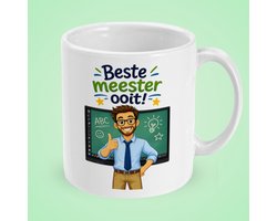 Meester Cadeau - Beste Meester Ooit Mok - Bedankt Meester Cadeau - Mok met Illustratie van Meester en Digibord - Keramische Koffiemok 330 ml