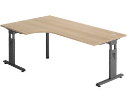 MEGA 82 G | Bureau - Hout 200 x 120 C-Voet Zwart Tafelhoogte I In hoogte verstelbaar Eiken/Grafiet