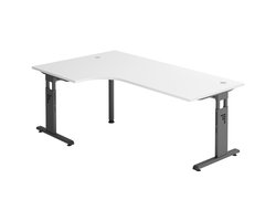 MEGA 82 G | Bureau - Hout 200 x 120 C-Voet Zwart Tafelhoogte I In hoogte verstelbaar Wit/Grafiet