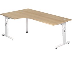 MEGA 82 W | Bureau - Hout C Voet zilver 200 x 120 Tafelhoogte I In hoogte verstelbaar Essen-Eik/Wit