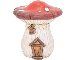 Mega Collection tuinkabouter paddestoel huisje - D28 x H35 cm - decoratieve tuin beeldjes