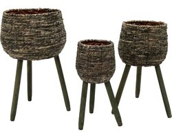 Mega Collections Bloempot op poten - D18/31,5 H44/60 - gemengd groen - voor binnen - Loftier Cauldron