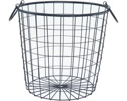 Mega Collections Draadmand - zwart - metaal - D46 x H44 cm - opbergmand met handvaten