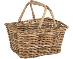 Mega Collections Opbergmand met hengsels - Riet/Rotan - Boodschappen/picknickmand - 46 x 33 x 24 cm