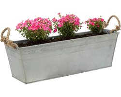 Mega Collections plantenbak/bloembak Farmer - balkon/terras - zink - zilver - L50 x D17 X H16 cm