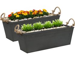 Mega Collections plantenbak/bloembak Recta - 2x - balkon/terras - zink - zwart - L44 x D15 X H13 cm