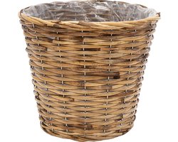 Mega Collections Planten/bloemen mand - rotan - lichtbruin - D17 x H14 cm
