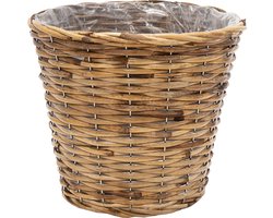 Mega Collections Planten/bloemen mand - rotan - lichtbruin - D19 x H16 cm