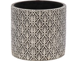 Mega Collections Plantenpot/bloempot - keramiek - antraciet grijs/zilver - D11 x H10 cm