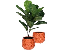 Mega Collections Plantenpot/bloempot Pebblo - 2x - keramiek/geglazuurd - oranje - druppels - D17 x H15 cm