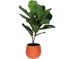 Mega Collections Plantenpot/bloempot Pebblo - keramiek/geglazuurd - oranje - druppels - D17 x H15 cm