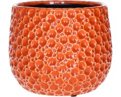 Mega Collections Plantenpot/bloempot Pebblo - keramiek/geglazuurd - oranje - druppels - D21 x H17 cm