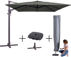 MEGA COMBI DEAL! Madison Parasol monaco flex III grey + voet + hoes