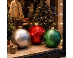 Mega grote kerstballen - 3x st - opblaasbaar - rood - groen - zilver - D45 cm